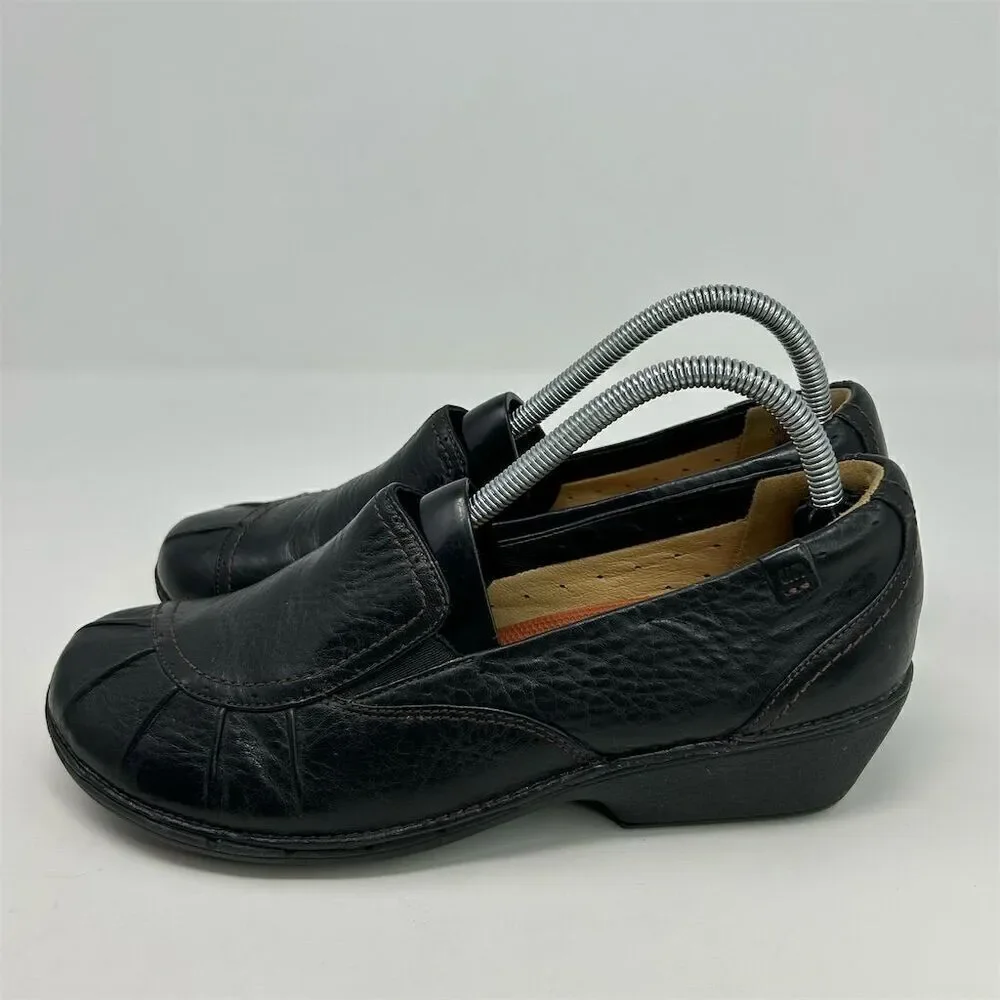 Clarks Women's Unstructured Black Leather Slip-On Loafers Size 10M Casual